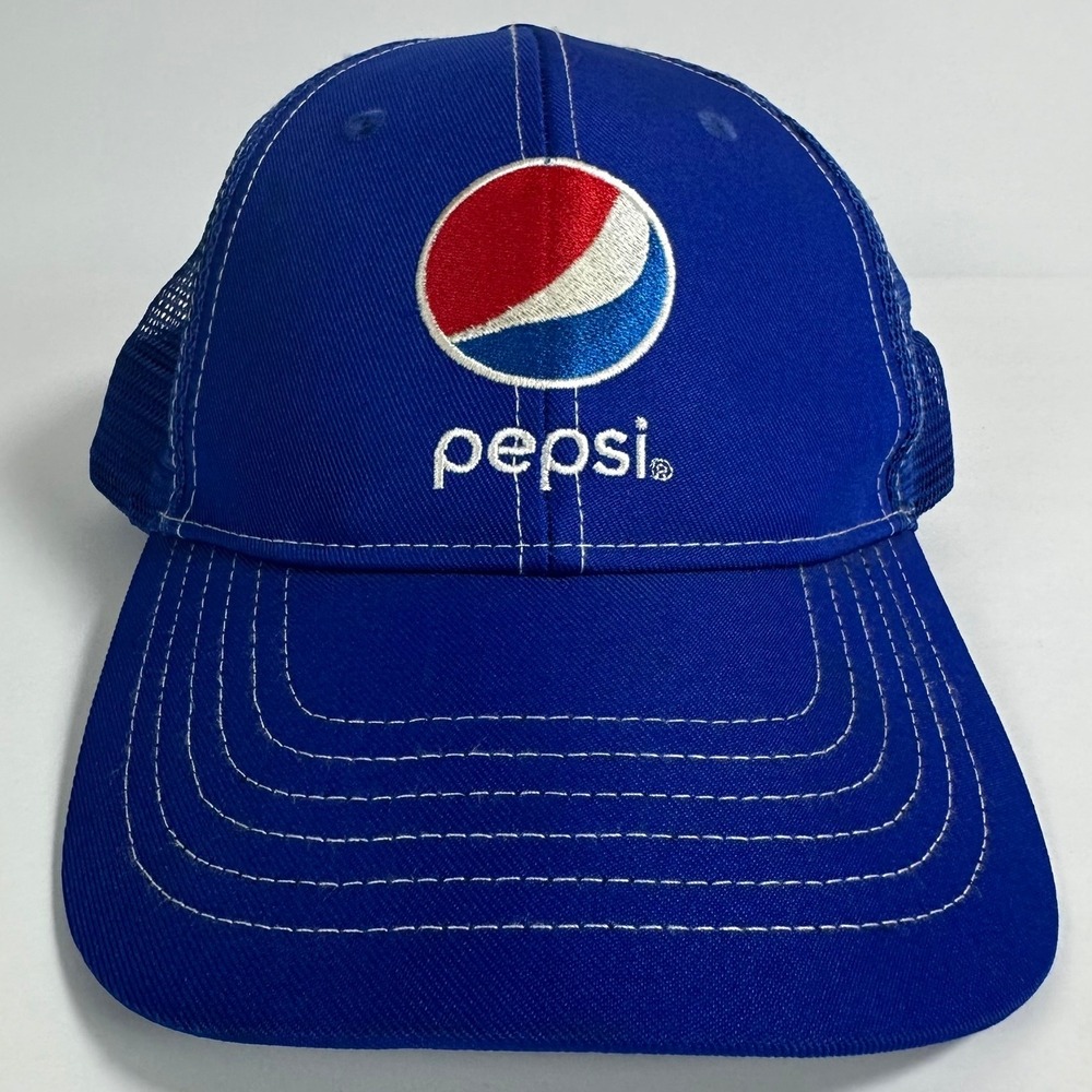 Pepsi Hat Blue Trucker Cap Adjustable Logo Embroidered Mesh Back